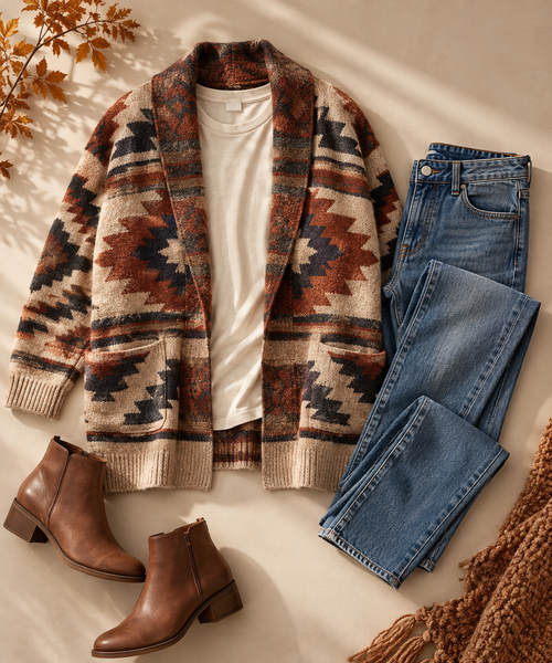 Native American-Inspired Cardigan Sweaters for Early Fall Layers