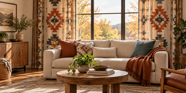 Native American-Inspired Living Room Curtains for a Warm Fall Home