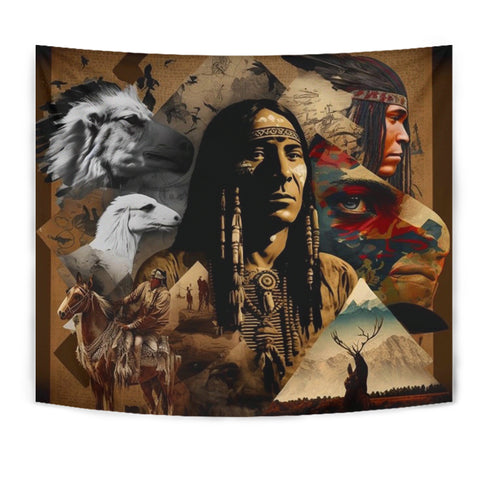 Powwow StoreTPT00010 Chief And Animal Native American Tapestry