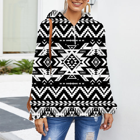 Powwow StoreGBNAT00441 Native American Women's Borg Fleece Hoodie With Half Zip