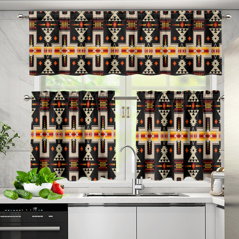 Powwow StoreGBNAT0006201 Pattern Native American  Curtain Valance and Kitchen Tiers Set