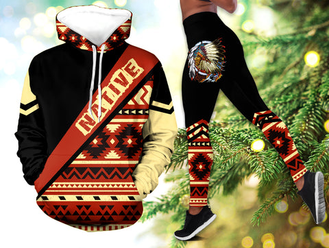 Powwow StoreHLS001000 Pattern Native 3D Hoodie Legging Set