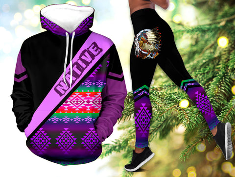 Powwow StoreHLS001007 Pattern Native 3D Hoodie Legging Set