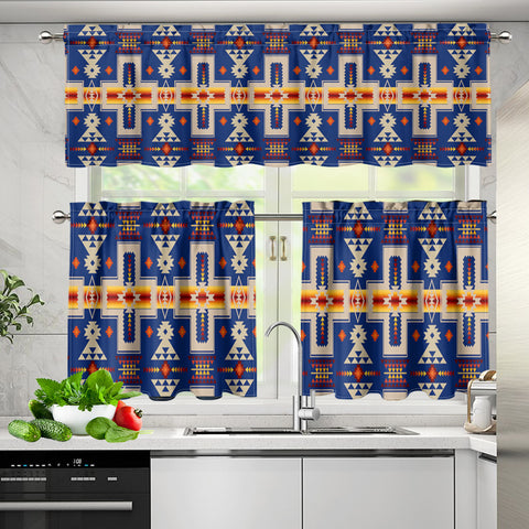 Powwow StoreGBNAT0006204 Pattern Native American  Curtain Valance and Kitchen Tiers Set