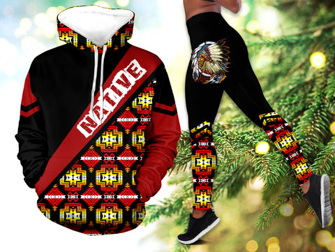Powwow StoreHLS001013 Pattern Native 3D Hoodie Legging Set