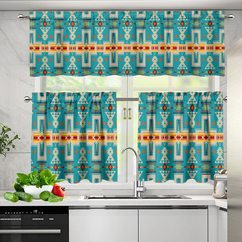 Powwow StoreGBNAT0006205 Pattern Native American  Curtain Valance and Kitchen Tiers Set
