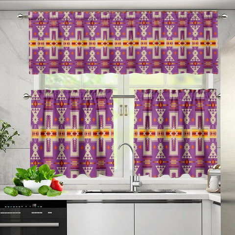 Powwow StoreGBNAT0006207 Pattern Native American  Curtain Valance and Kitchen Tiers Set