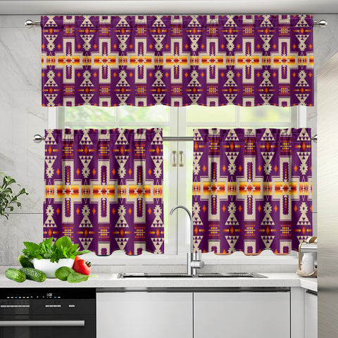 Powwow StoreGBNAT0006209 Pattern Native American  Curtain Valance and Kitchen Tiers Set