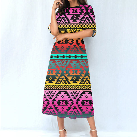 Powwow StoreGBNAT00689 Pattern Native Women's Elastic Waist Dress