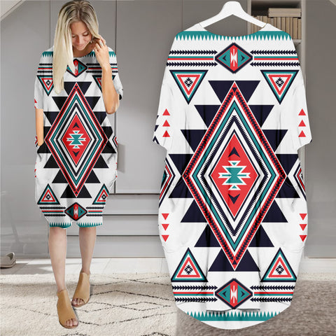 Powwow StoreGBNAT00146 Pattern Native Batwing Pocket Midi Dress