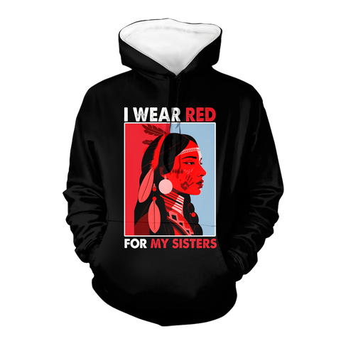 Powwow StoreHD000618 I Wear Red For My Sisters Native American Stop MMIW Red Hand No More Stolen Sisters  2D Hoodie