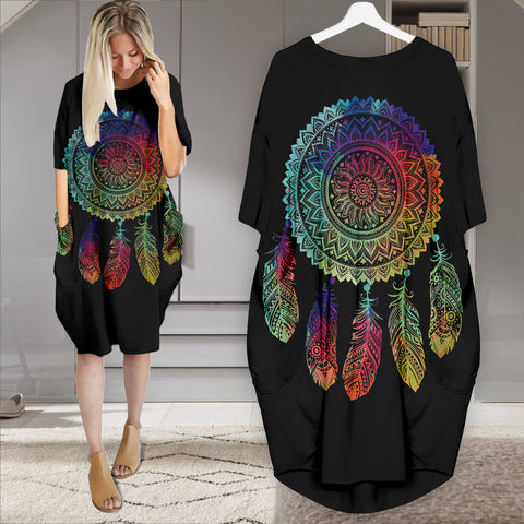 Powwow StoreGBNAT00151 Pattern Native Batwing Pocket Midi Dress
