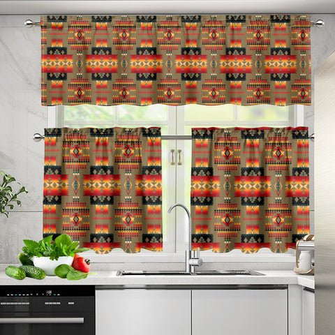 Powwow StoreGBNAT0004604 Pattern Native American  Curtain Valance and Kitchen Tiers Set