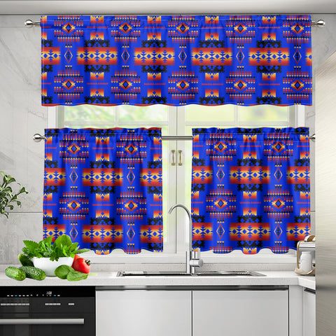 Powwow StoreGBNAT0004606 Pattern Native American  Curtain Valance and Kitchen Tiers Set