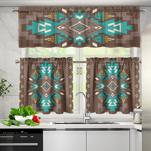 Powwow StoreGBNAT0053801 Pattern Native American  Curtain Valance and Kitchen Tiers Set