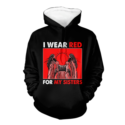 Powwow StoreHD000623 I Wear Red For My Sisters Native American Stop MMIW Red Hand No More Stolen Sisters  2D Hoodie