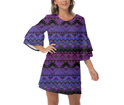 Powwow StoreGBNAT0060102 Native  Design Print Women's VNeck Dresss