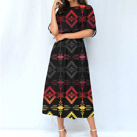Powwow StoreGBNAT00684 Pattern Native Women's Elastic Waist Dress