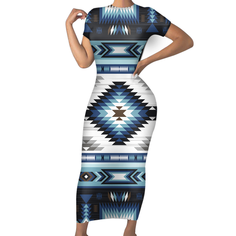 Powwow StoreGBNAT00528 Native Tribes Pattern Native American ShortSleeved Body Dress