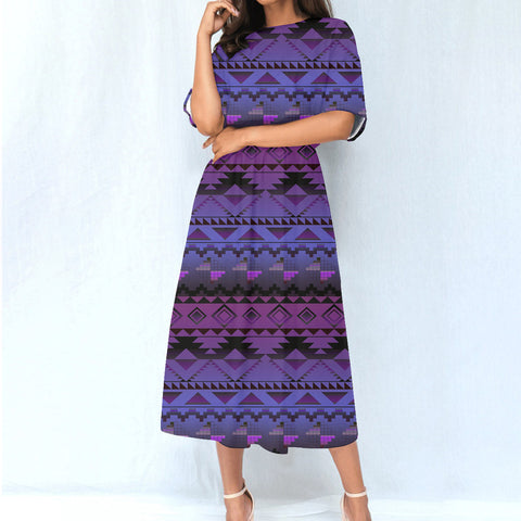 Powwow StoreGBNAT0060102 Pattern Native Women's Elastic Waist Dress