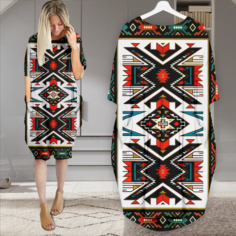 Powwow StoreGBNAT00049 Pattern Native Batwing Pocket Midi Dress