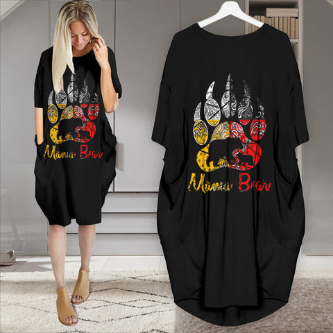 Powwow StoreGBNAT00085 Pattern Native Batwing Pocket Midi Dress