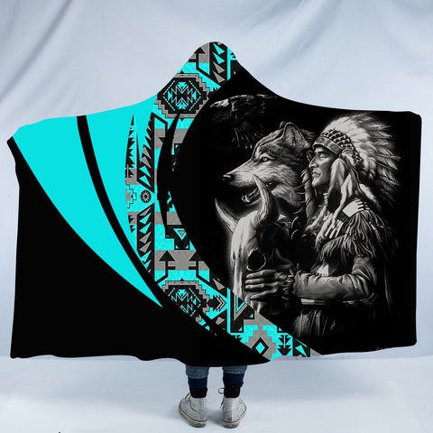 Powwow StoreHDB00141 Pattern Native American Design Hooded Blanket