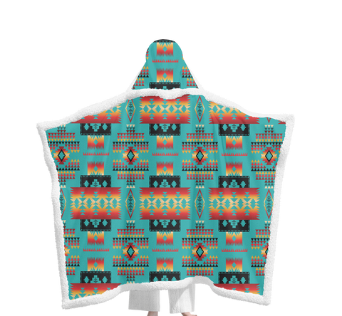 Powwow StoreGBNAT0004601 Pattern Native Wearable Hooded Blanket