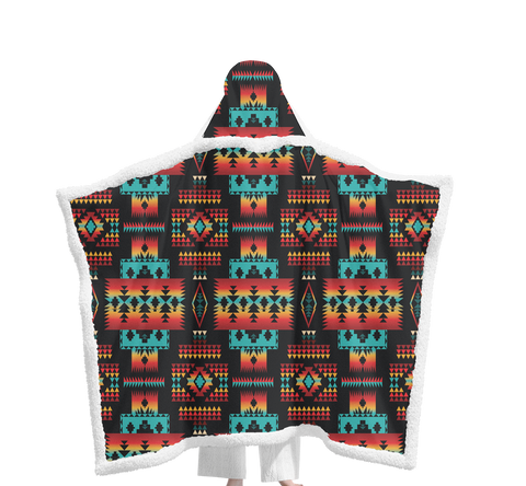 Powwow StoreGBNAT0004602 Pattern Native Wearable Hooded Blanket