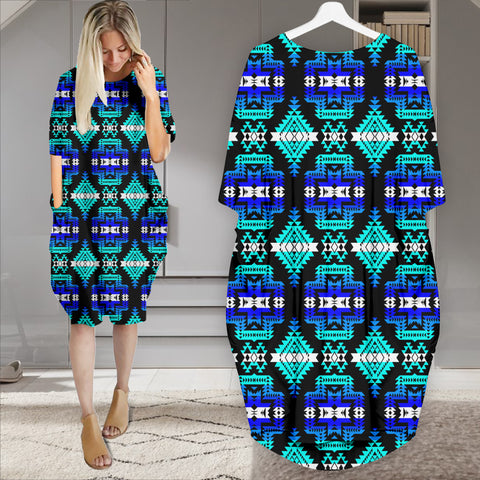 Powwow StoreGBNAT0065602  Pattern Native Batwing Pocket Midi Dress
