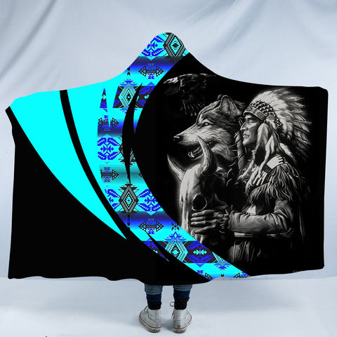 Powwow StoreHDB00143 Pattern Native American Design Hooded Blanket