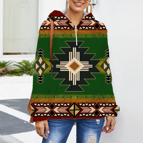 Powwow StoreGBNAT0001 Native American Women's Borg Fleece Hoodie With Half Zip