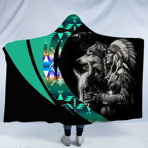 Powwow StoreHDB00145 Pattern Native American Design Hooded Blanket