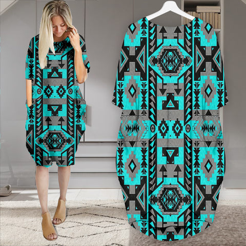 Powwow StoreGBNAT00626  Pattern Native Batwing Pocket Midi Dress