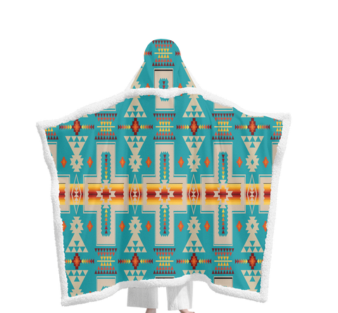 Powwow StoreGBNAT0006205 Pattern Native Wearable Hooded Blanket