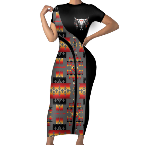 Powwow StoreSBD00121 Pattern Native ShortSleeved Body Dress