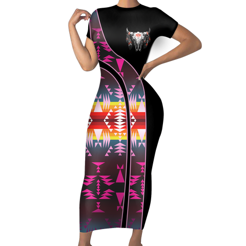 Powwow StoreSBD00123 Pattern Native ShortSleeved Body Dress