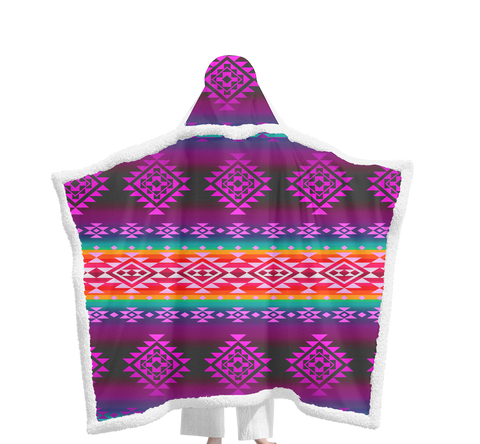 Powwow StoreGBNAT00680 Pattern Native Wearable Hooded Blanket