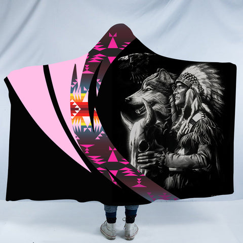 Powwow StoreHDB00150 Pattern Native American Design Hooded Blanket