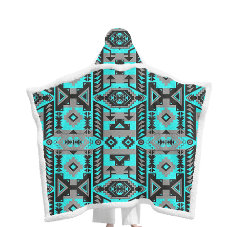 Powwow StoreGBNAT00626 Pattern Native Wearable Hooded Blanket