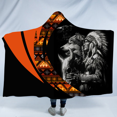 Powwow StoreHDB00152 Pattern Native American Design Hooded Blanket