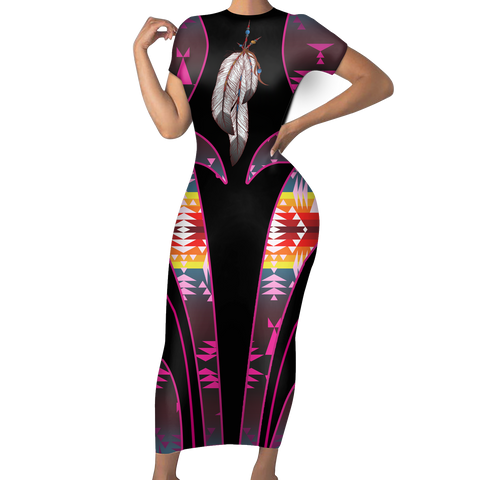 Powwow StoreSBD0017 Pattern Native ShortSleeved Body Dress