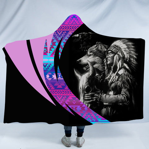 Powwow StoreHDB00155 Pattern Native American Design Hooded Blanket