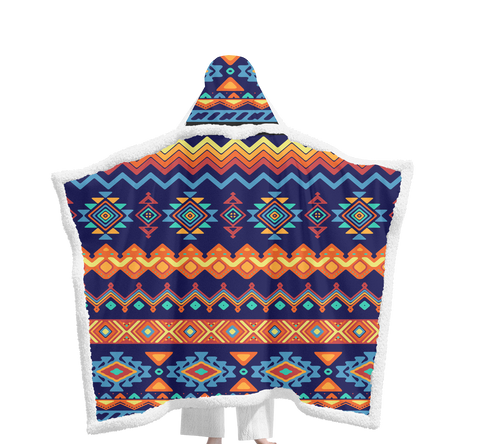 Powwow StoreGBHS00015 Pattern Native Wearable Hooded Blanket