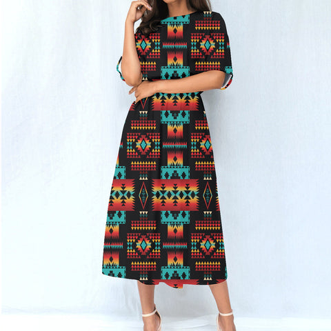 Powwow StoreGBNAT0004602 Pattern Native Women's Elastic Waist Dress