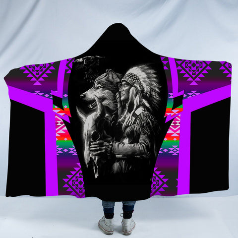 Powwow StoreHDB00164 Pattern Native American Design Hooded Blanket