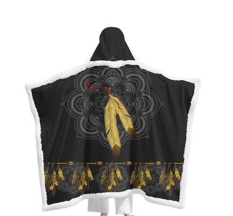 Powwow StoreGBNAT0015102 Pattern Native Wearable Hooded Blanket
