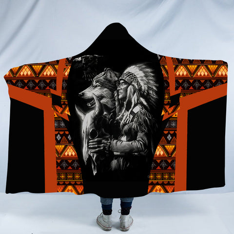 Powwow StoreHDB00169 Pattern Native American Design Hooded Blanket