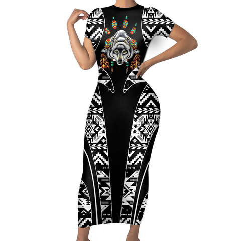 Powwow StoreSBD0050 Pattern Native ShortSleeved Body Dress