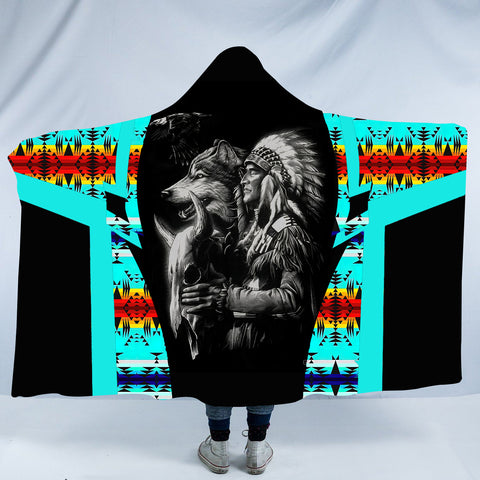 Powwow StoreHDB00174 Pattern Native American Design Hooded Blanket